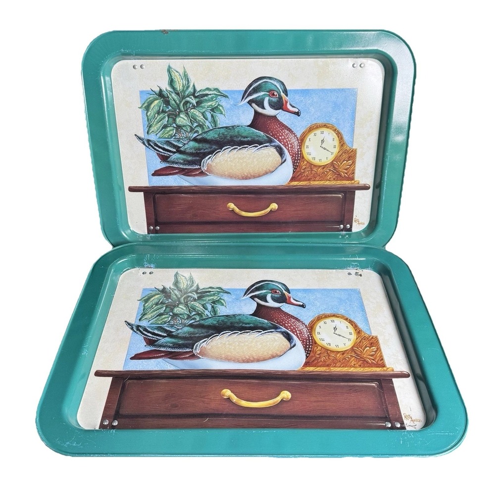 Vintage Mallard Duck Metal Bed Trays Set Of 2 Folding Breakfast TV Lap Serving